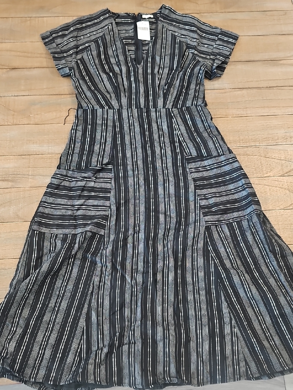 Boheme Black and Gray Striped Midi Dress